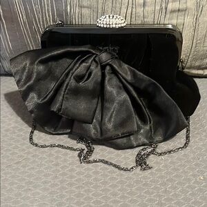 Black Structured Clutch Textured Crystal Embellishment